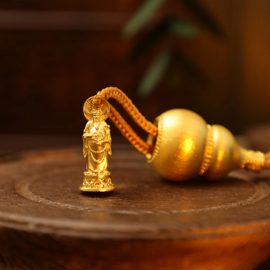 769/克古法金黄金手工拉丝葫芦财神爷足金挂坠吊坠