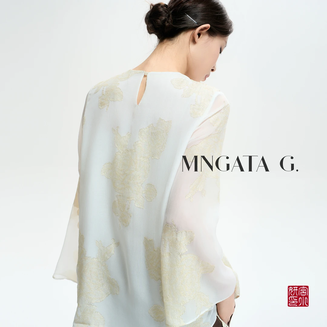MNGATA G.宫小妍【月光白茶】真丝早秋新中式中国风休闲上衣5031634