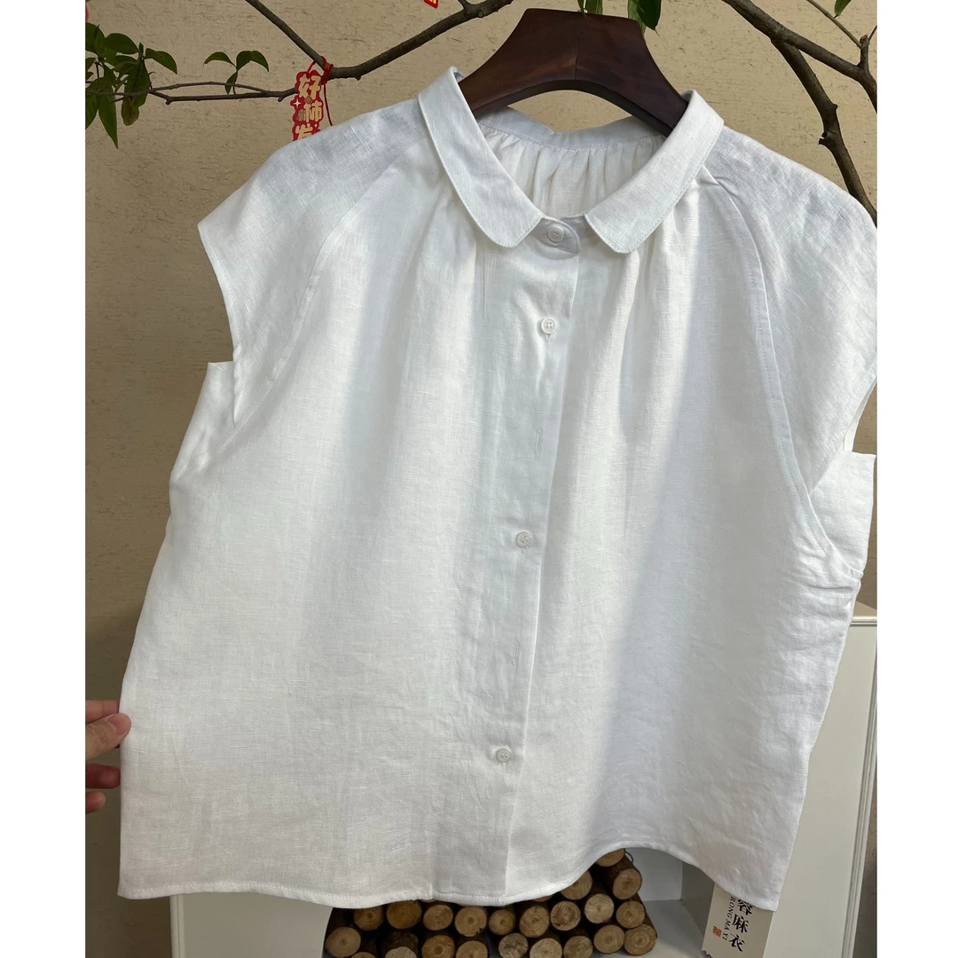 【VC小衫】法式复古娃娃领衬衫100%砂洗亚麻