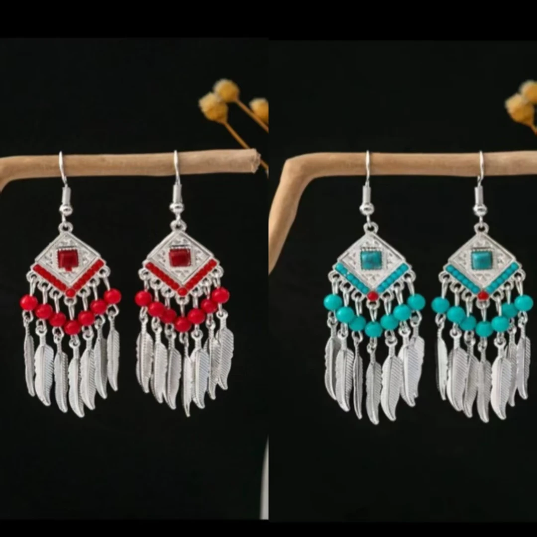 合金耳饰 拼色民族风女耳环时尚国风复古百搭饰品气质古典