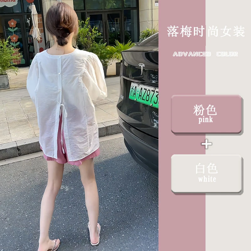 小众不撞款套装设计感薄款后背绑带衬衫洋气小衫休闲短裤两件套女