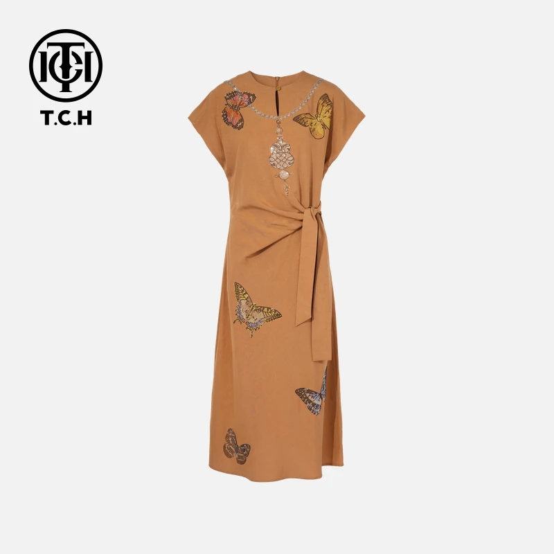 TCH私服烫钻工艺新时尚淑女百搭新潮流连衣裙T75B30E5276轻奢tch