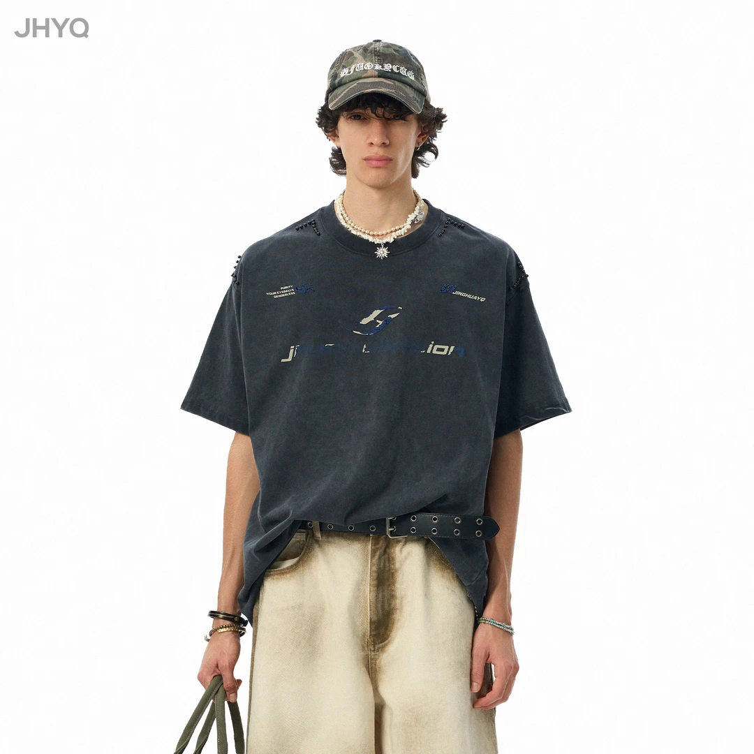 【JHYQ】复古休闲百搭男士中袖印花宽松纯棉T恤夏季情侣宽松短袖027