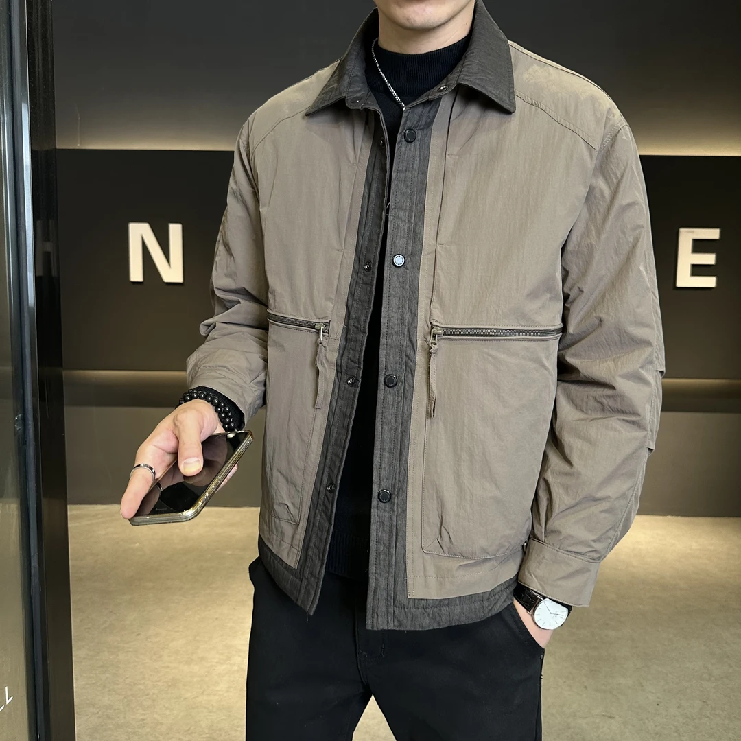 冬季拼接撞色时尚轻薄羽绒服男士翻领休闲轻便保暖羽绒服外套男