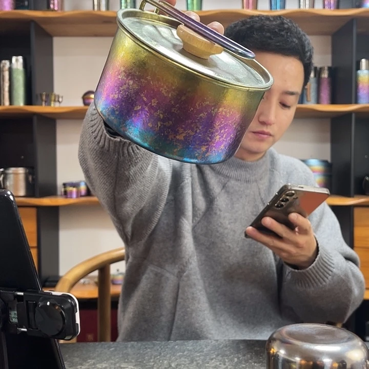 钛合金纯钛炫彩泡面锅