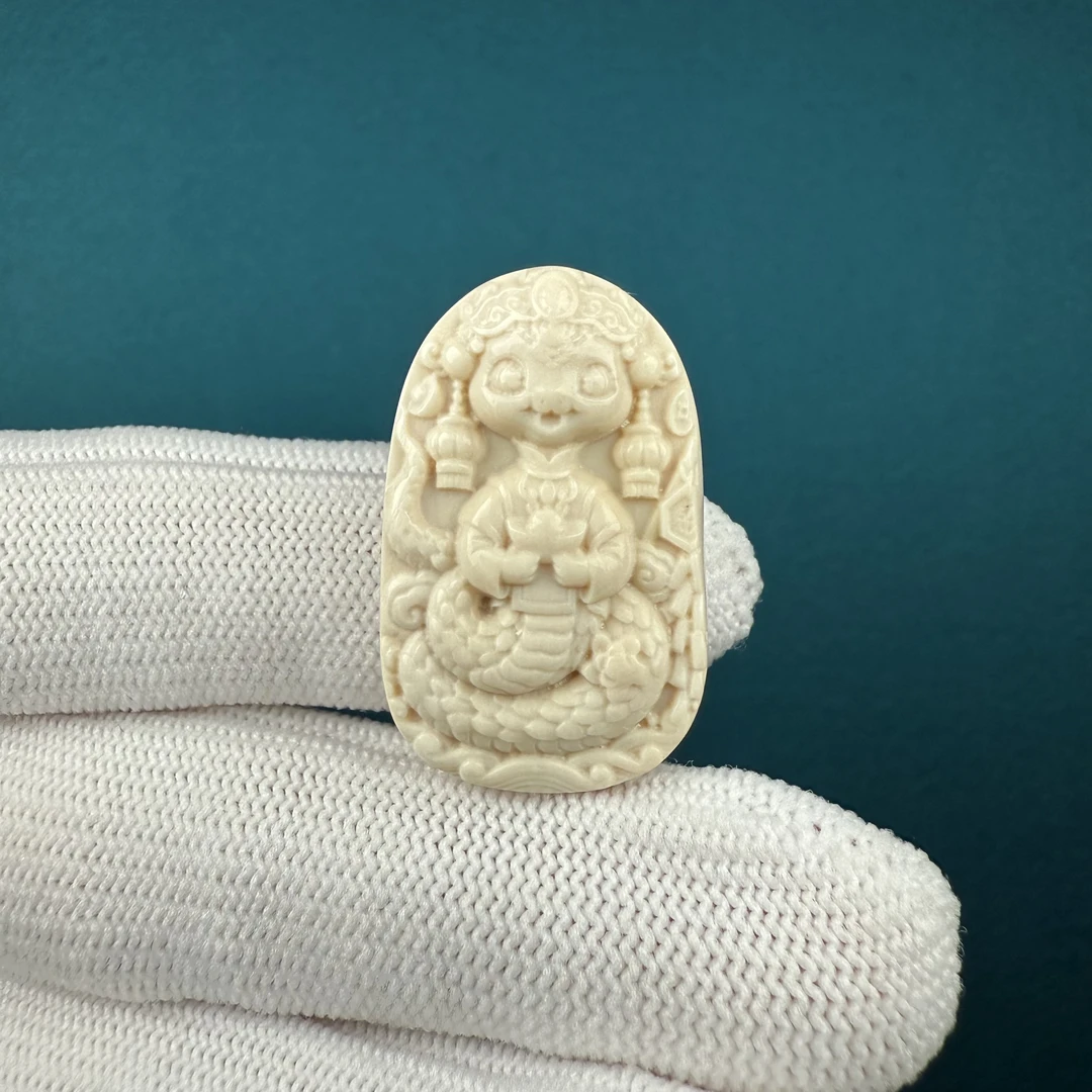 H40-77天然猛犸牙 雕刻牌18.4*29.3*8.5mm支持鉴定假一罚十