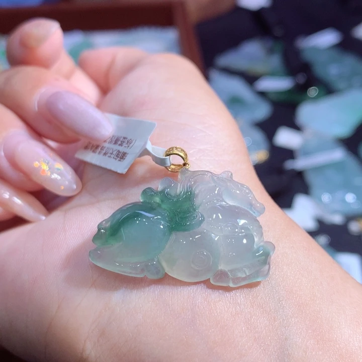 翡翠18K金镶嵌吊坠(不含链)翡翠
