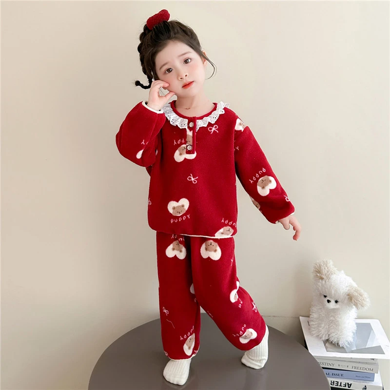女童睡衣套装2025新款秋冬珊瑚绒儿童可爱家居服法兰绒家居服保暖