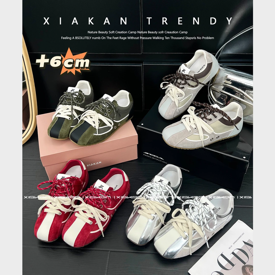 夏侃 XIAKAN 内增高6cm复古德训鞋女新款百搭运动休闲鞋阿甘鞋潮
