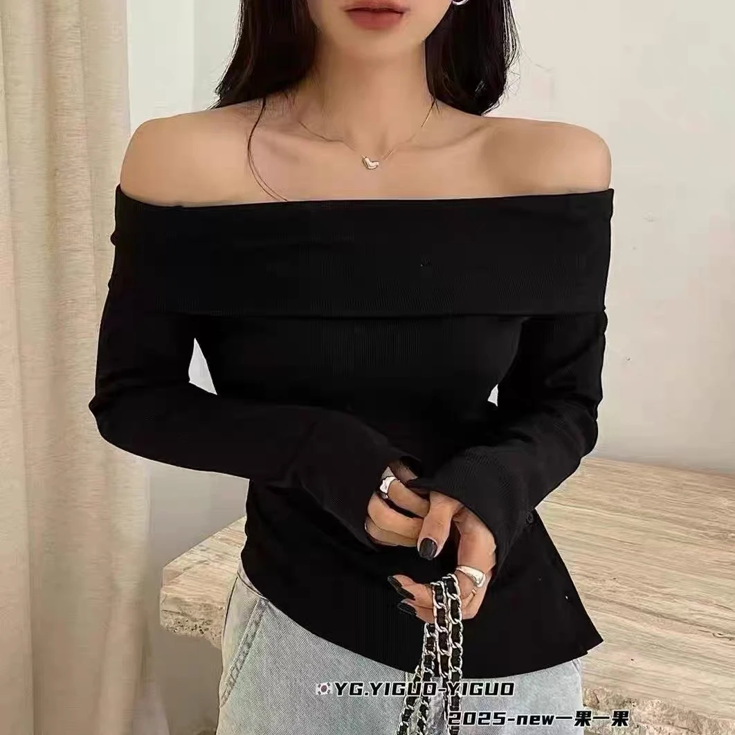 深圳南油女装高端广州十三行欧货上衣一字肩高级感针织打底衫春款