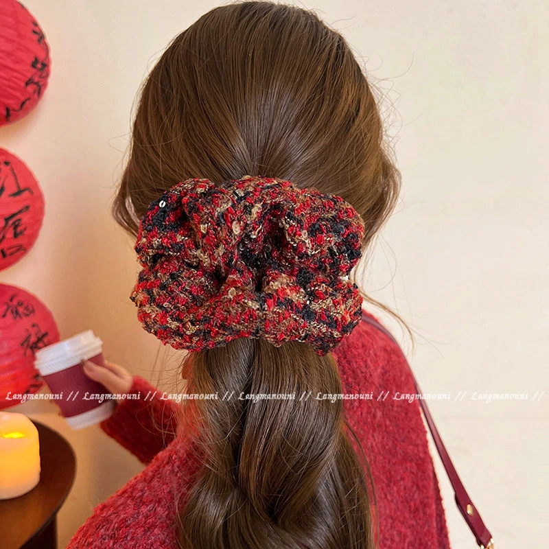 红色复古编织大肠发圈2025年新款高级感扎头发绳女橡皮筋新年头饰
