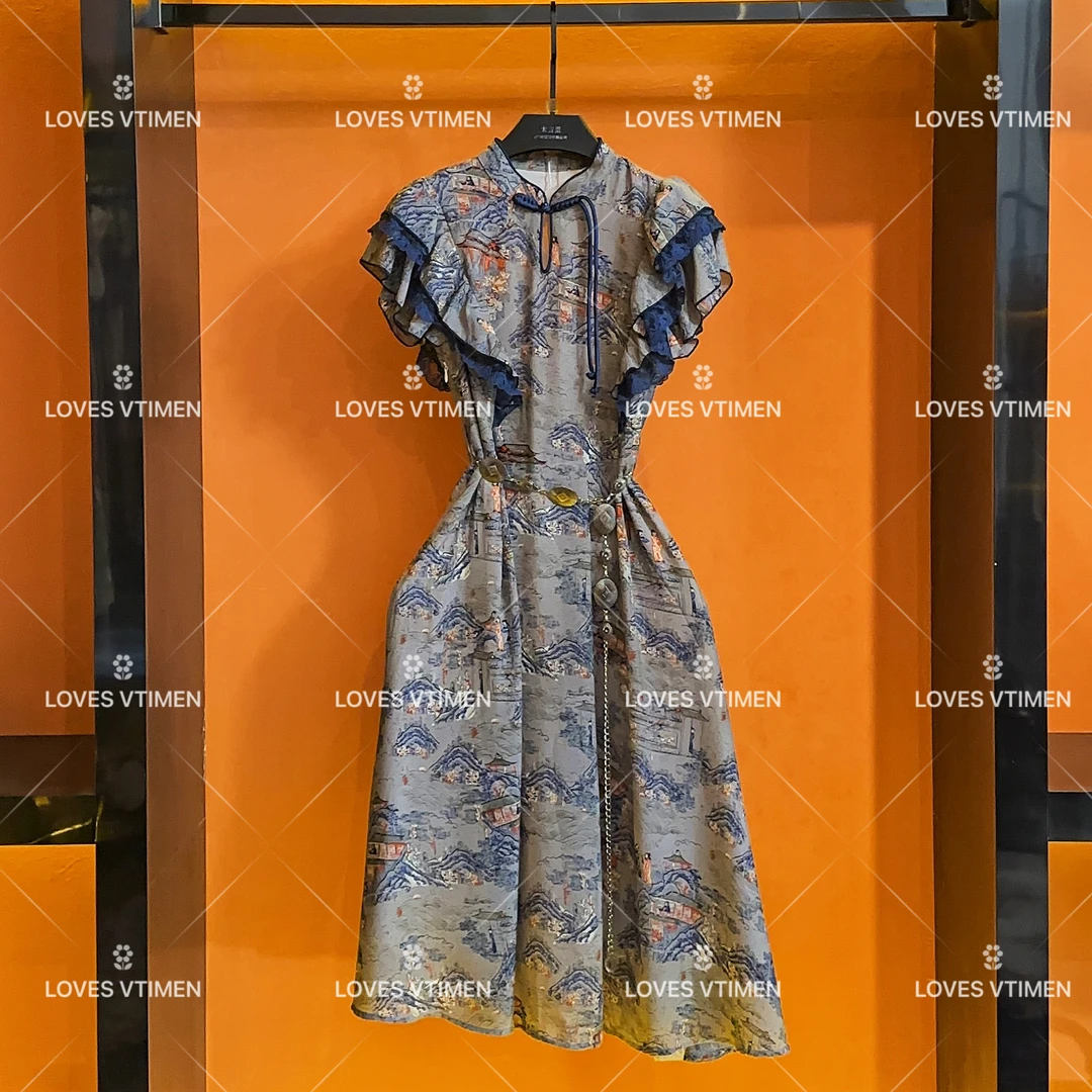 【vian专属】设计师轻奢国风显瘦碎花收腰连衣裙LOVES-A762短袖