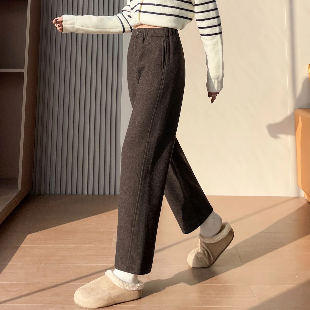 哈伦裤女加绒加厚秋冬八分老爹萝卜裤显瘦高腰百搭九分毛呢西装裤