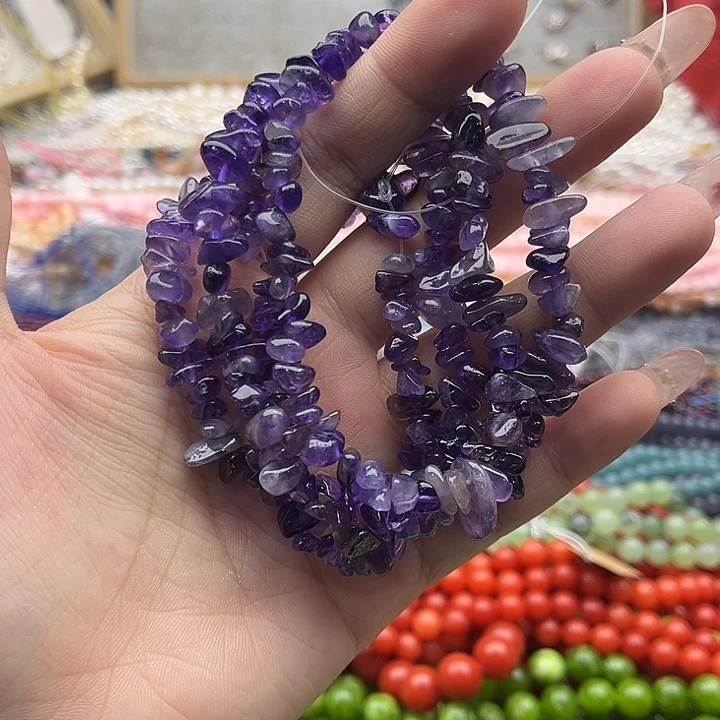 玛瑙/玉髓珠宝半成品未镶嵌一条紫晶碎石75cm左右