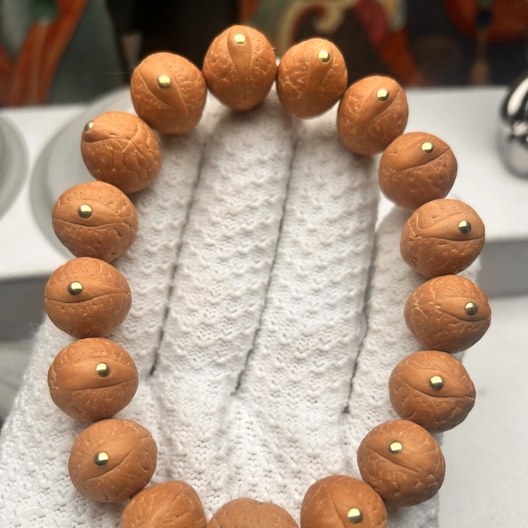 尼泊尔凤眼菩提菩提单仓籽红皮飞碟桩镶嵌铜钉尺寸15.5+厚皮壳