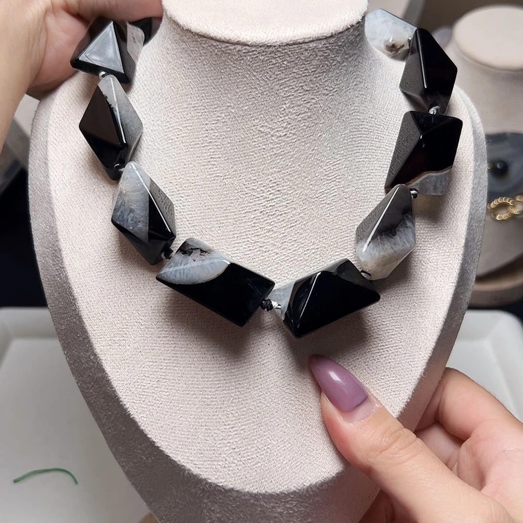 玛瑙/玉髓合金珠宝半成品k98 20*29m 黑钢琴双尖一条