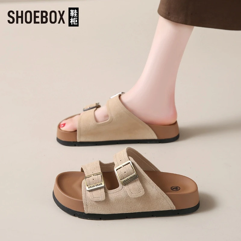 SHOEBOX鞋柜平底勃肯凉拖鞋女2025新款夏外穿爆款百搭复古凉鞋