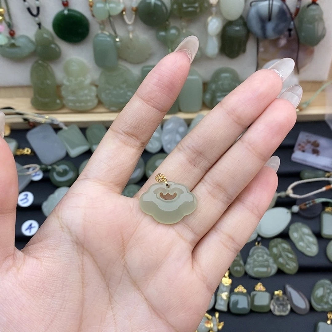 和田玉18K金镶嵌吊坠(不含链)