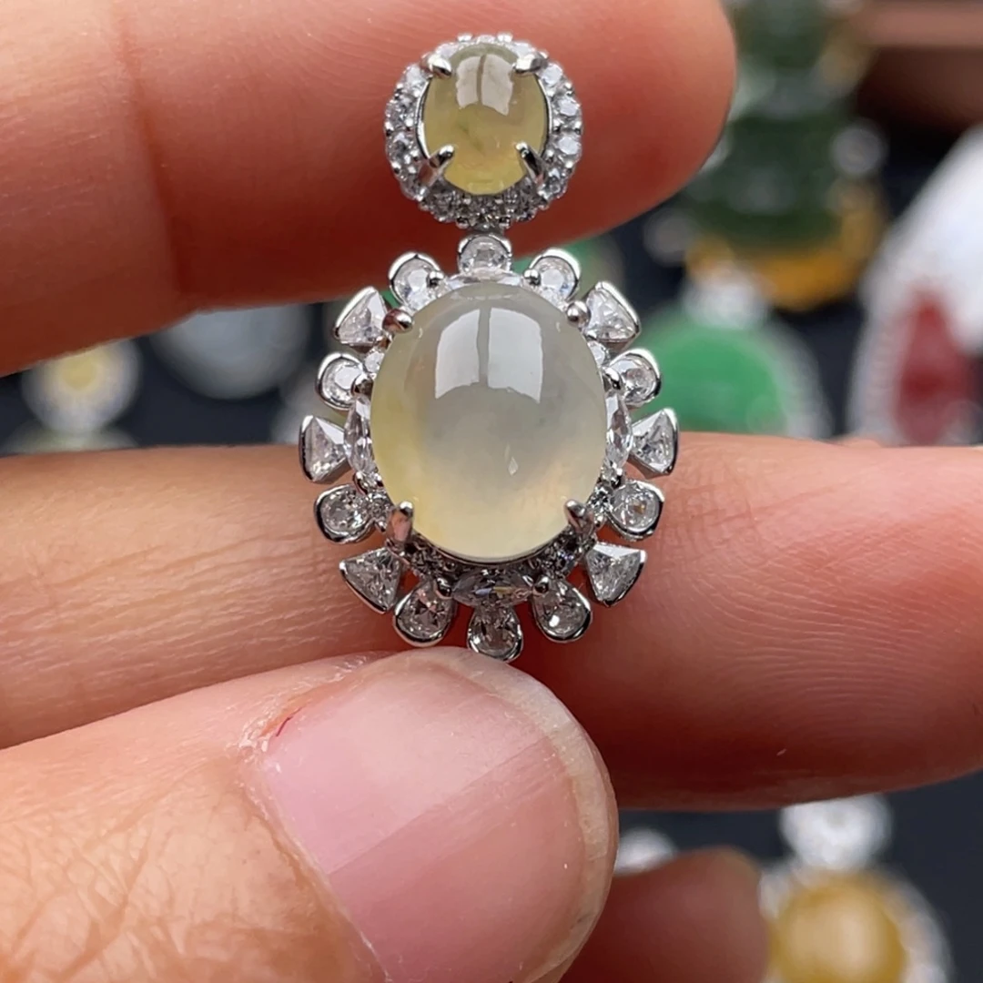 欣***上翡翠银S925镶嵌吊坠(不含链)