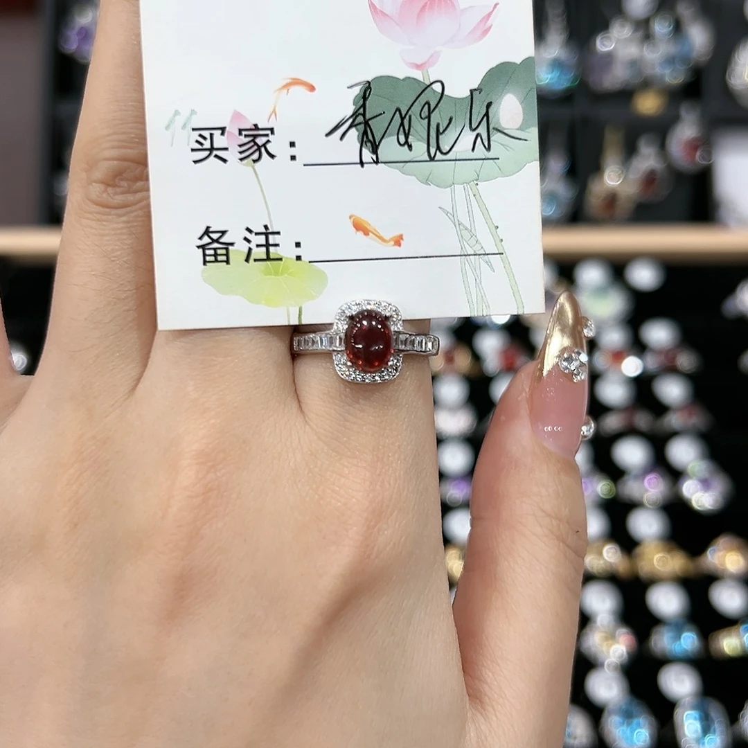 芙蓉石戒指银S925镶嵌戒指