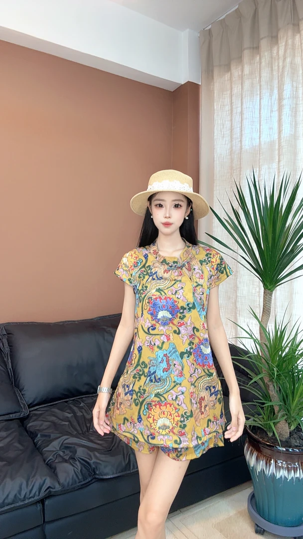 2025夏季新款新中式国风半袖旗袍裙套装(小羽专属)