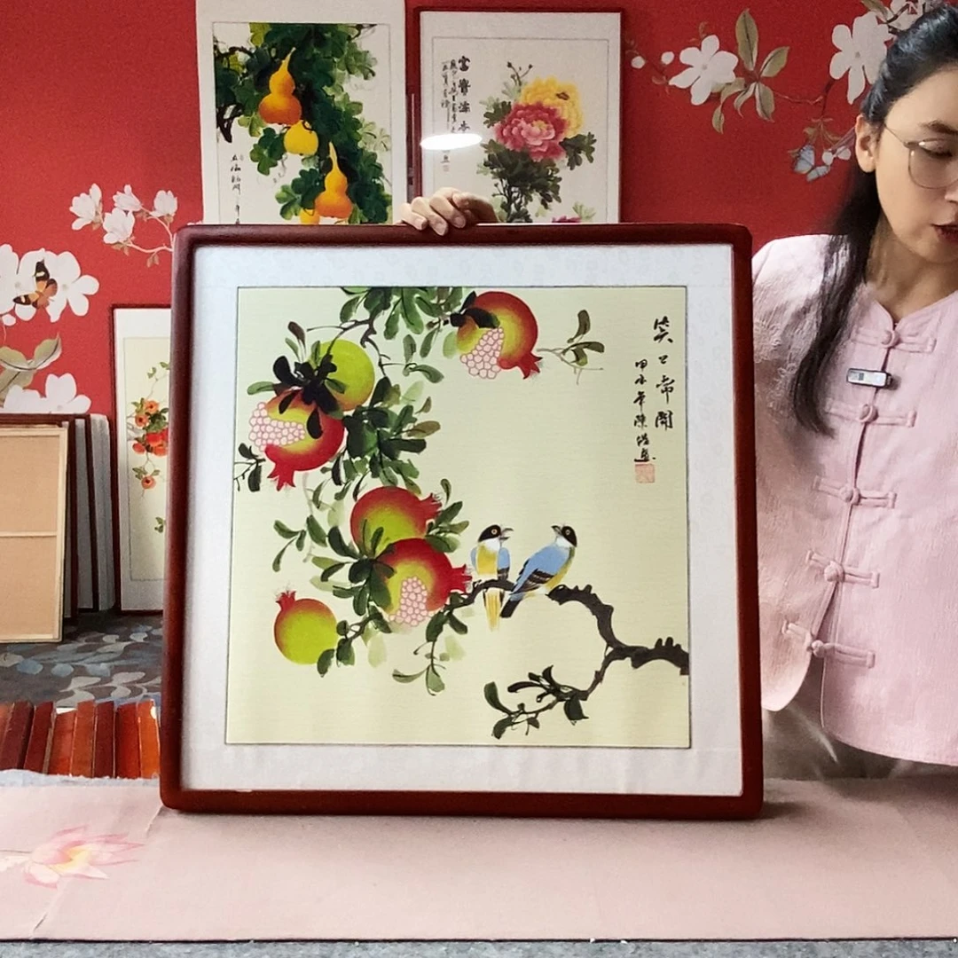 国画手写手绘带框包邮国画作品62✖️62