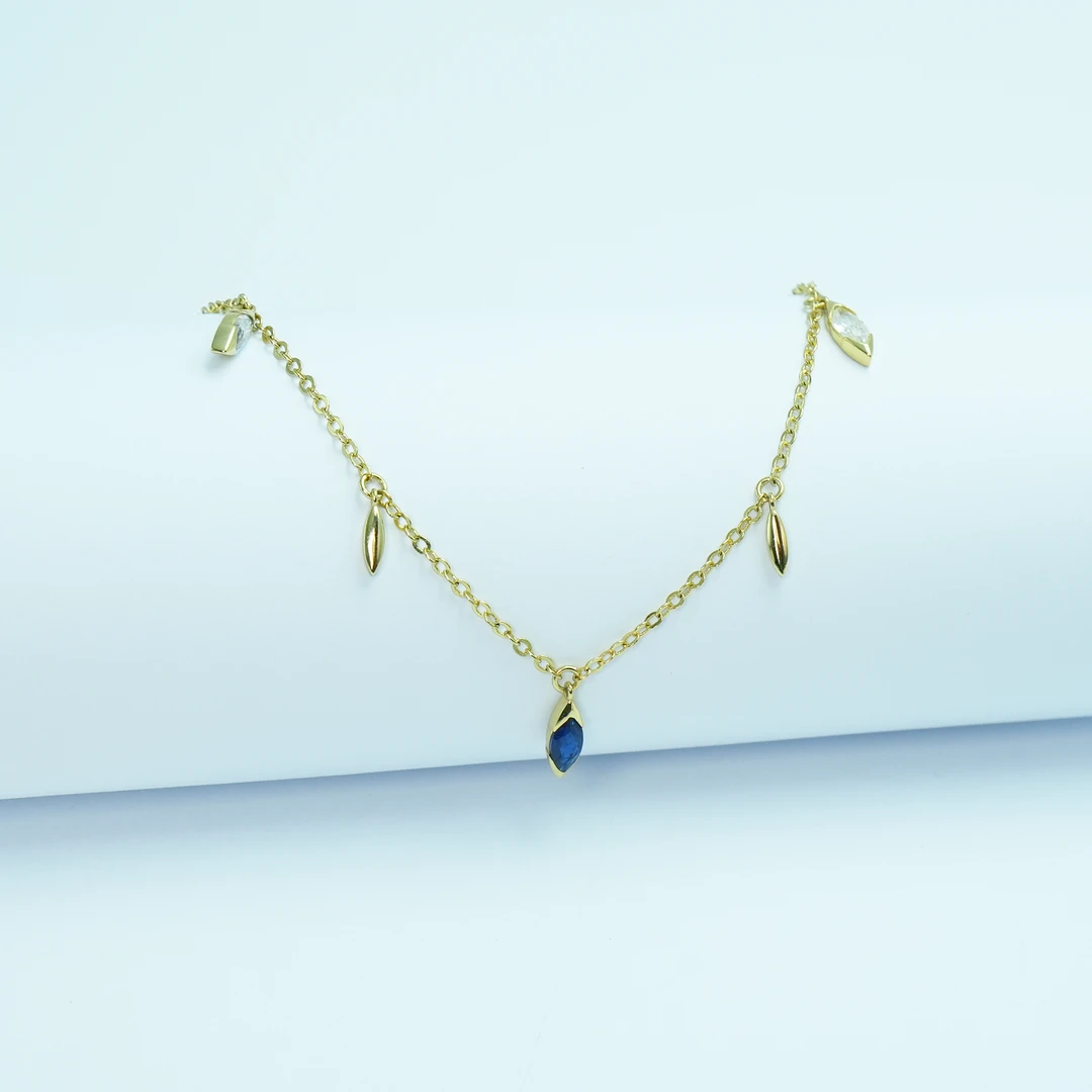 铜合金锆石项链 女日锆石欧美流苏坠链轻奢精致锁骨链镶嵌小众