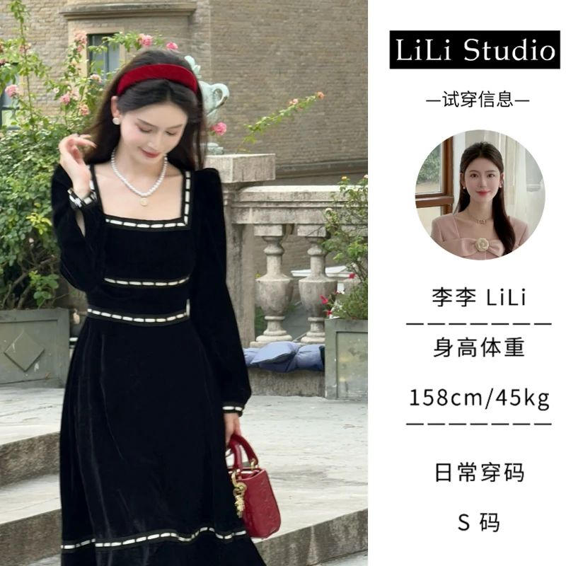 【浓情华尔兹】LiLi秋冬法式复古设计款显瘦丝绒连衣裙XMZH4028