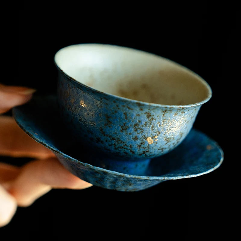 赞朴中式青金蓝功夫茶杯个人专用陶瓷品茗杯带杯垫精致主人杯茶具