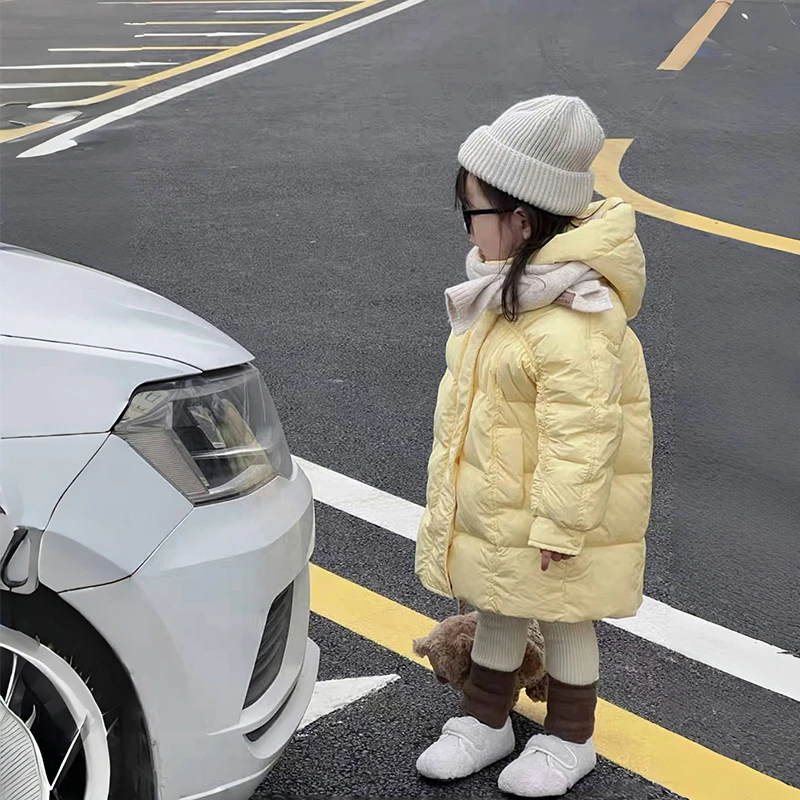 反季儿童加绒羽服加厚中大童女童连帽保暖外套中长款90-150冬季