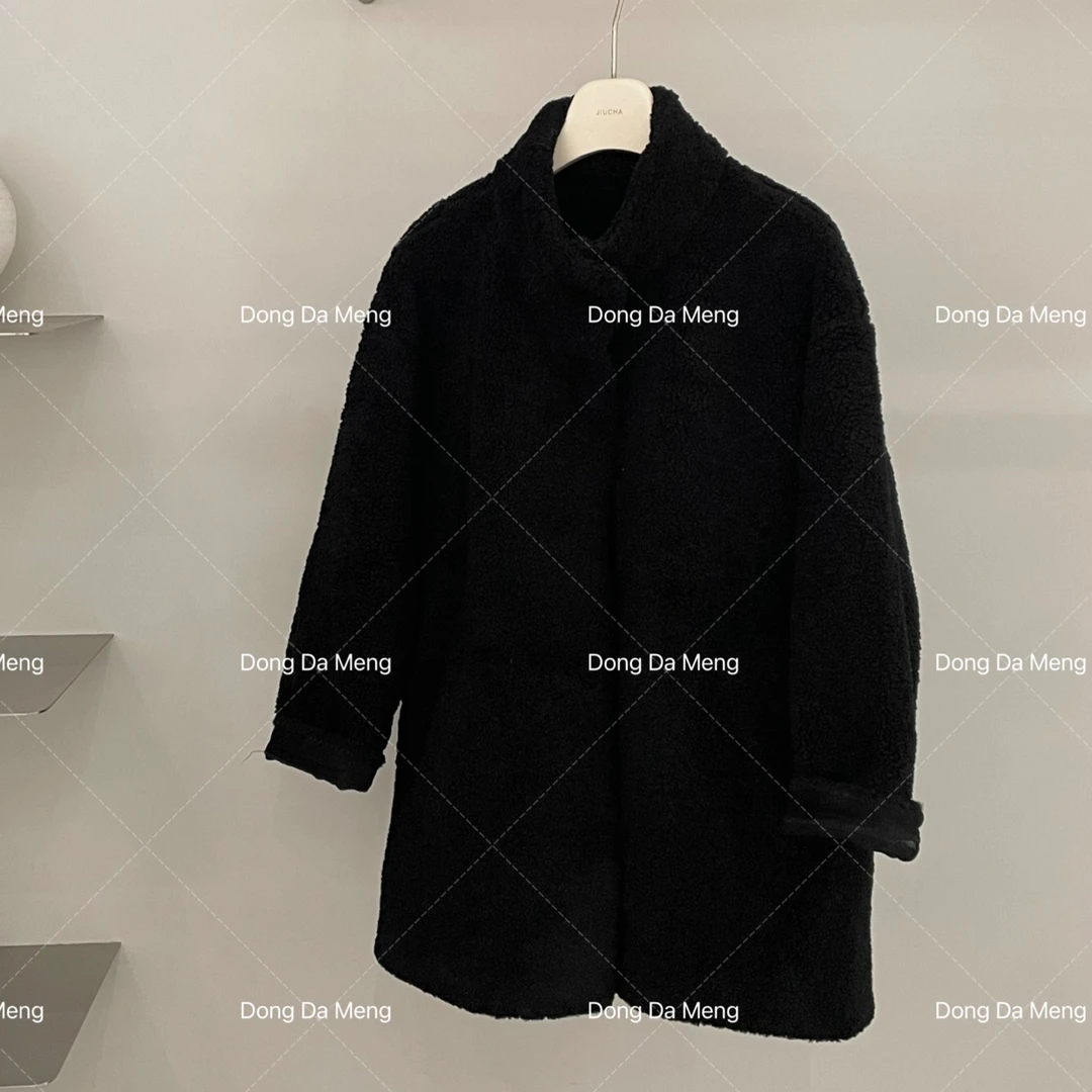 375复古立领慵懒优雅气质1.52Kg宽松休闲加厚中长款颗粒绒外套