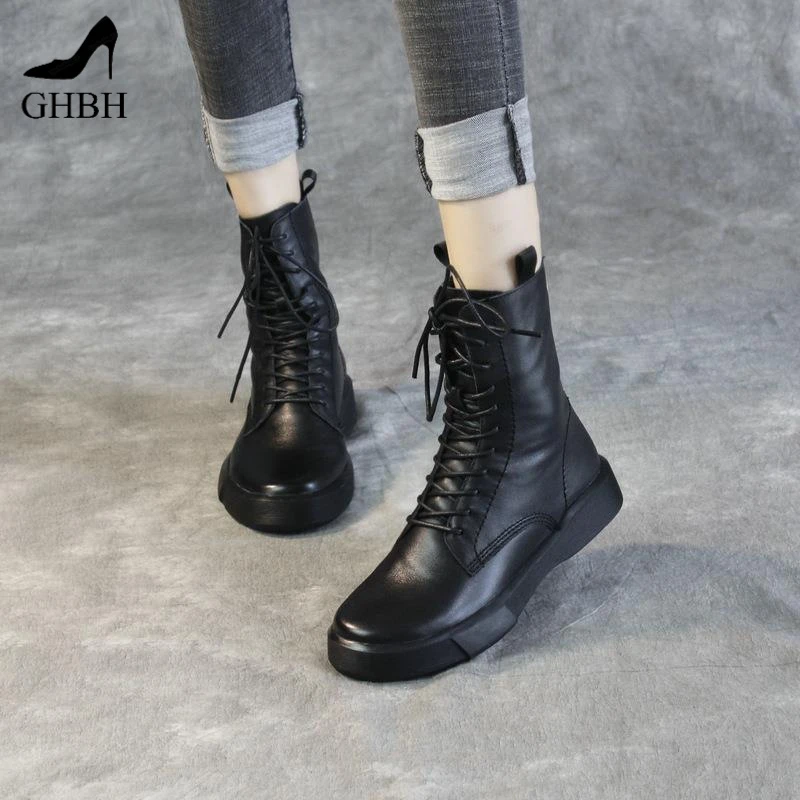 香港真皮马丁靴女2025年秋冬新款软底短靴瘦瘦靴显脚小平底单靴