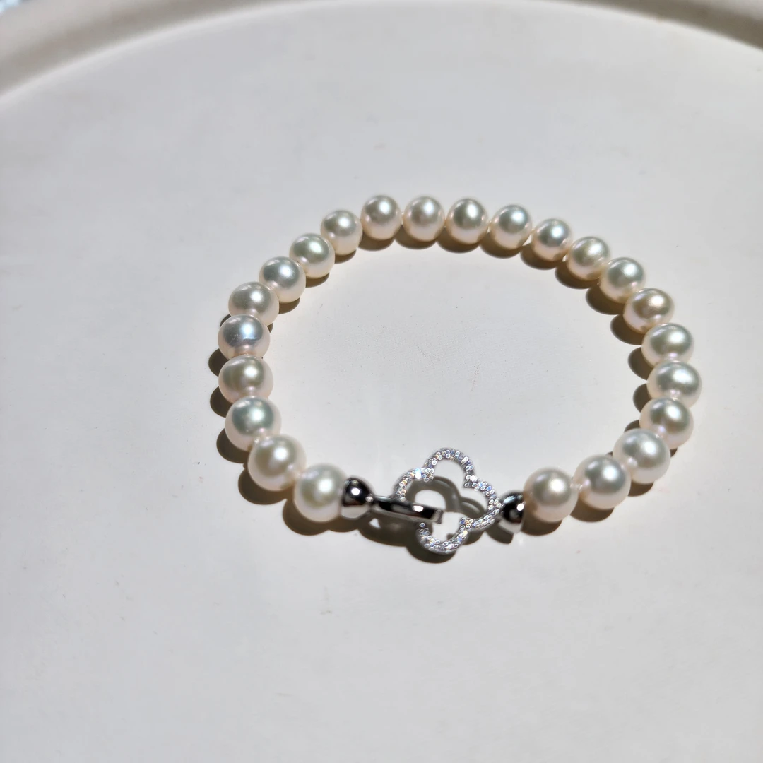 淡水珍珠银S25镶嵌四叶手链（无核）