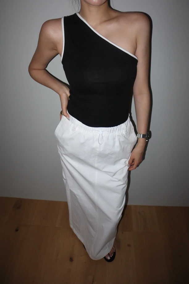 KIOKWANG//小众设计 夏季棉质休闲百搭抽绳纯色半身裙