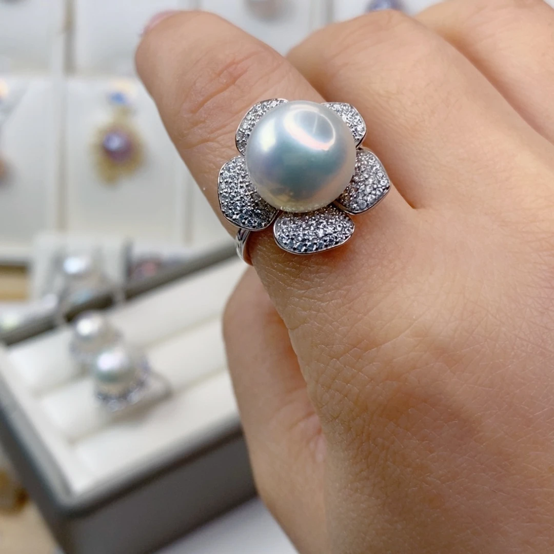 淡水珍珠戒指银S925镶嵌安*