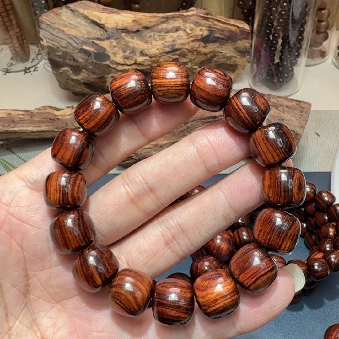 黄花梨/降香黄檀手串/手链海南黄花梨精工1314满顺纹黑线