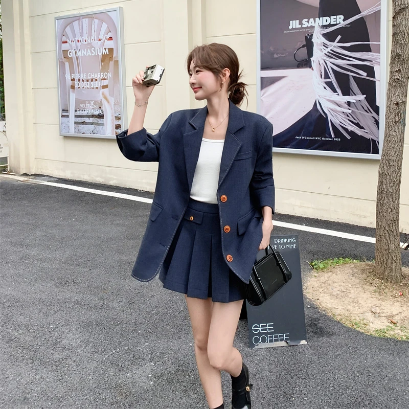 轻奢韩系静奢风西装百褶裙2025春秋新款气质显瘦ins风时尚套装裙