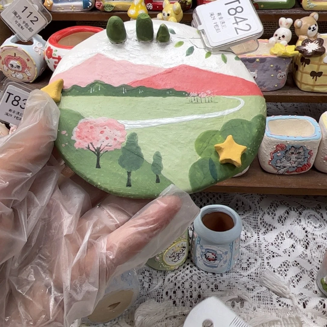 王***！842风景盘子手绘花盆