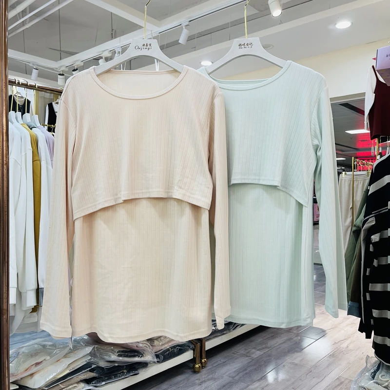 春68秋冬棉孕妇保暖内衣产后哺乳秋衣怀孕期月子服喂奶上衣加大