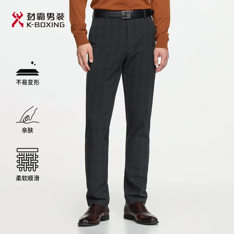 劲霸男装舒适时尚商务格纹直筒休闲裤│BQXE3554