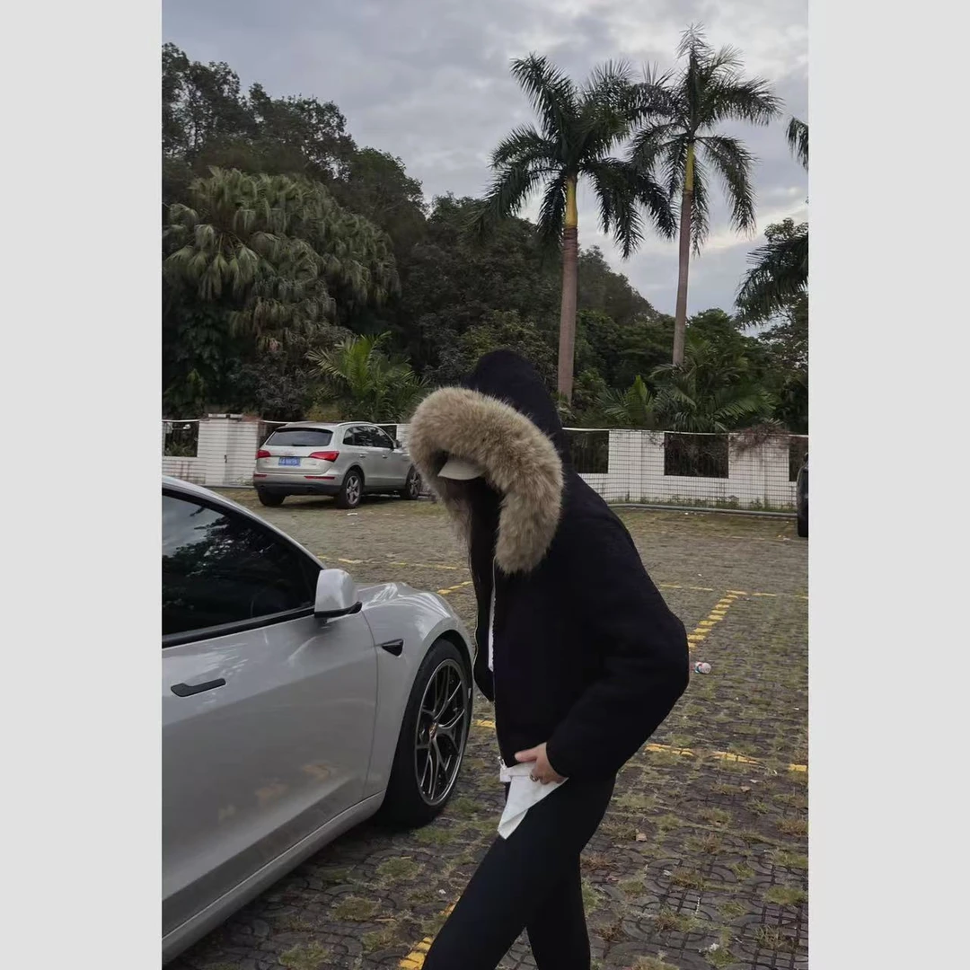 PEIPEI【毛绒玩具】新款时尚女装网红韩版保暖宽松短款连帽外套