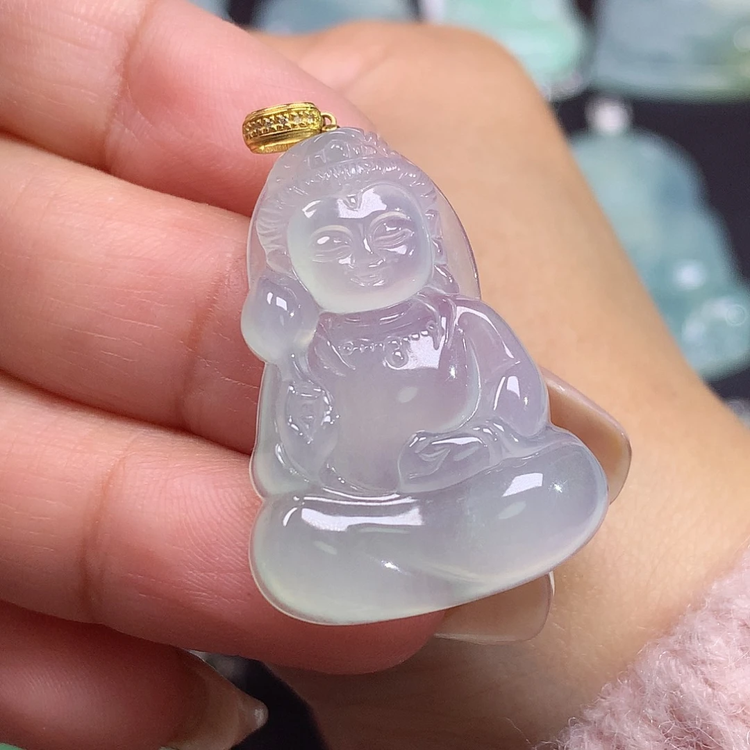 翡翠18K金镶嵌颈饰宝宝佛