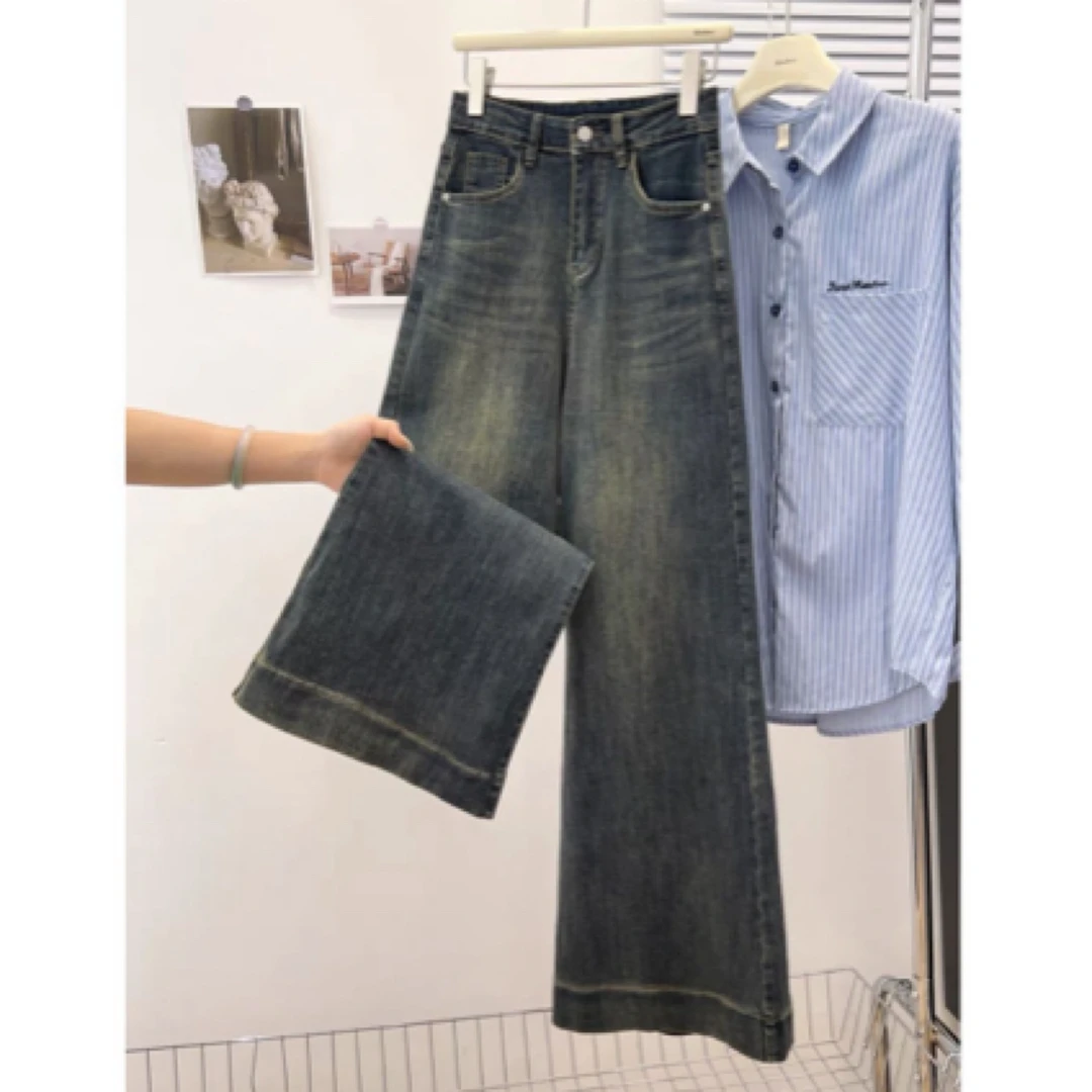 73333早春复古大裤脚牛仔裤