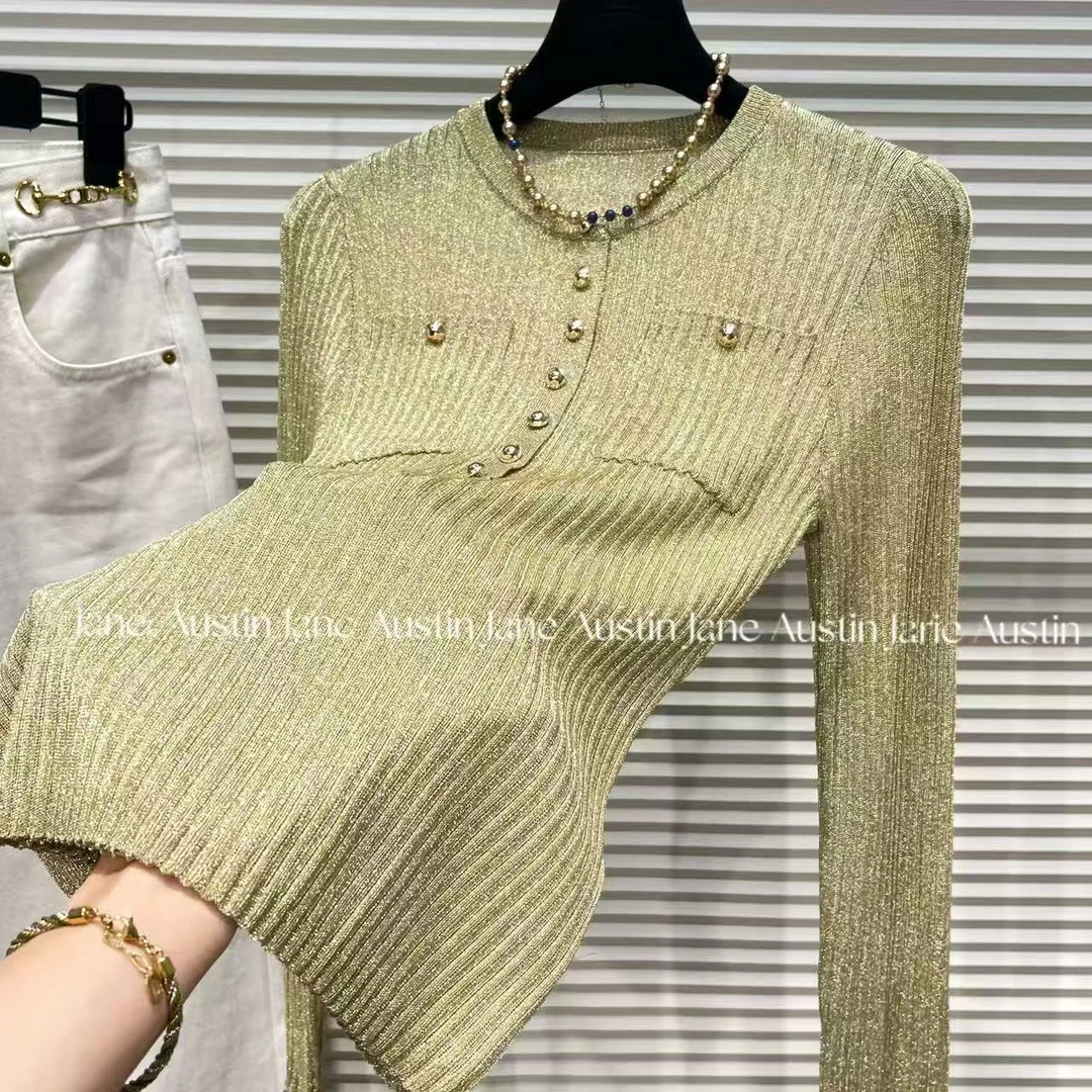 Jane Austin •（鎏金星河）2025新款进口水晶纱休闲百搭显瘦长袖