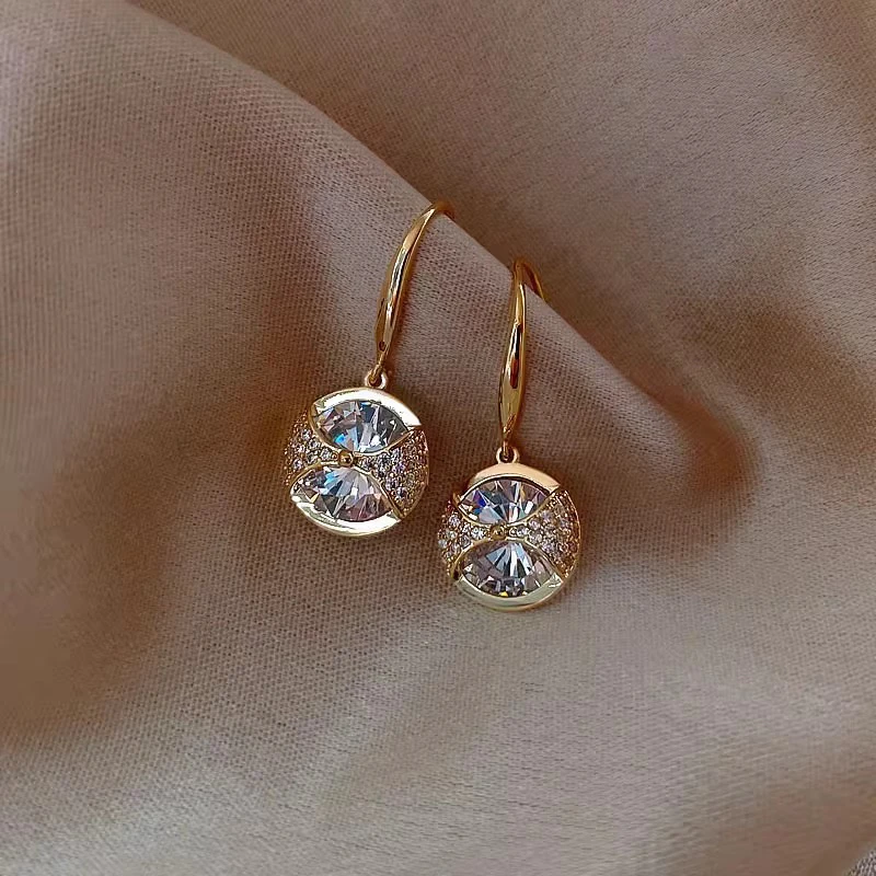 铜合金合成锆石耳饰 圆形耳坠小众设计高级感耳环2025年新款轻奢