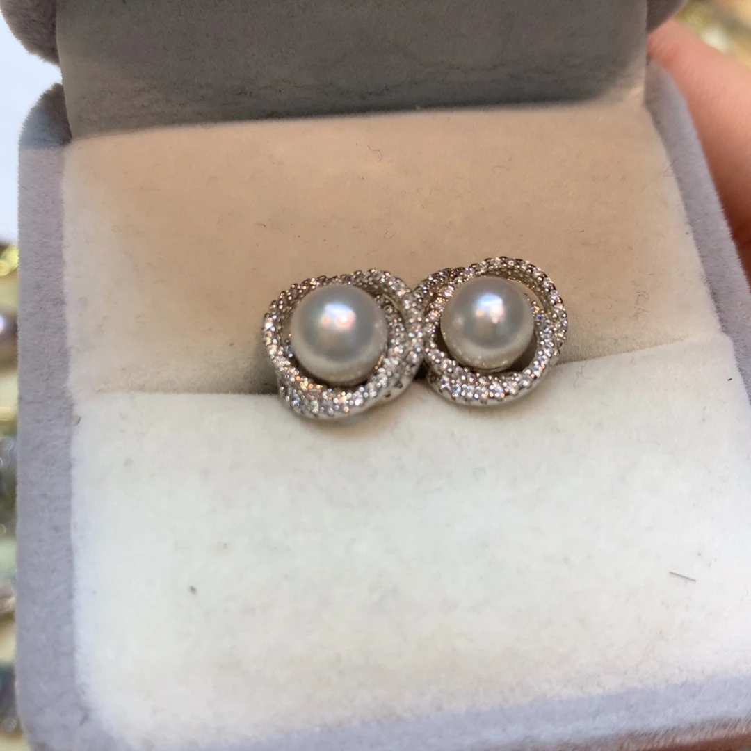 海水珍珠耳饰银S925镶嵌