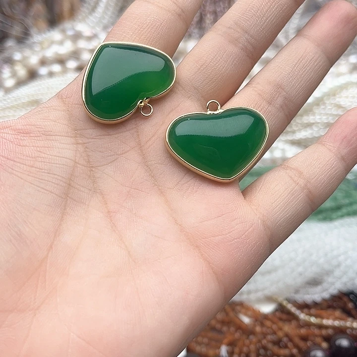 未镶嵌玛瑙/玉髓珠宝半成品2个30mm左右绿玛瑙吊坠