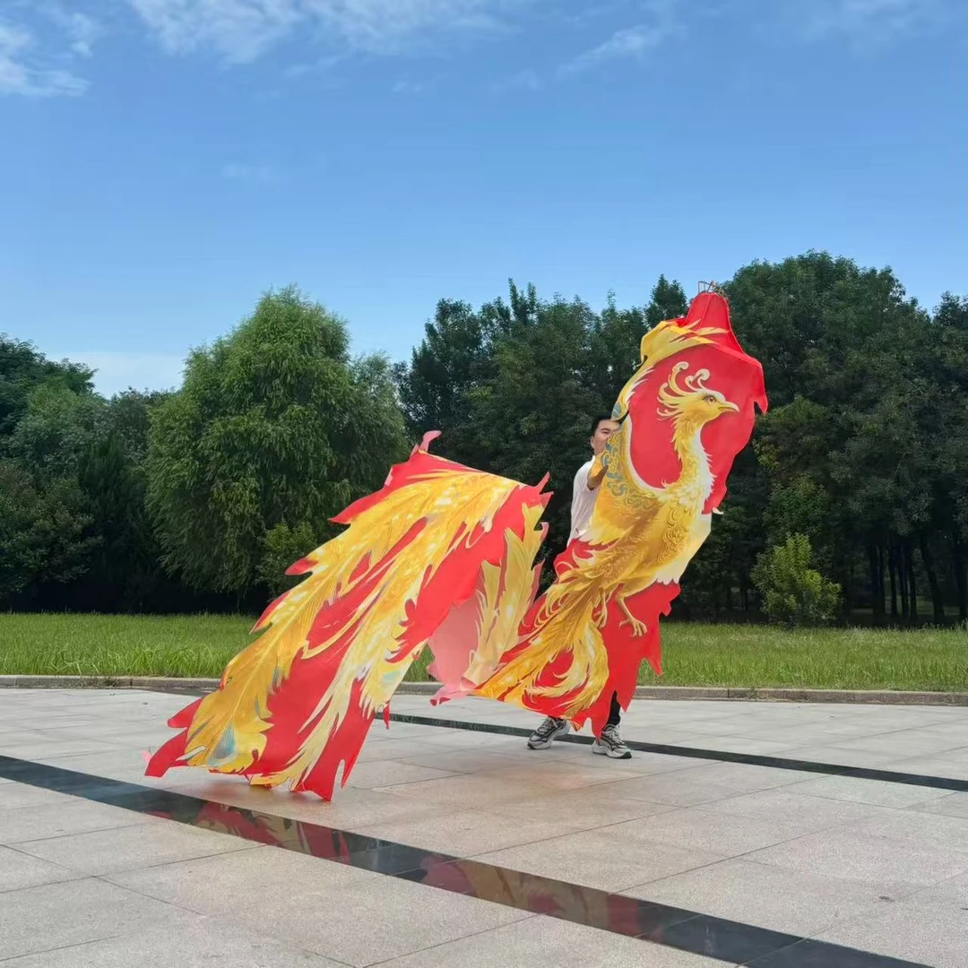 新款7米金凤凰洒金龙彩带龙镂空龙头可水洗一体健身龙彩带套装
