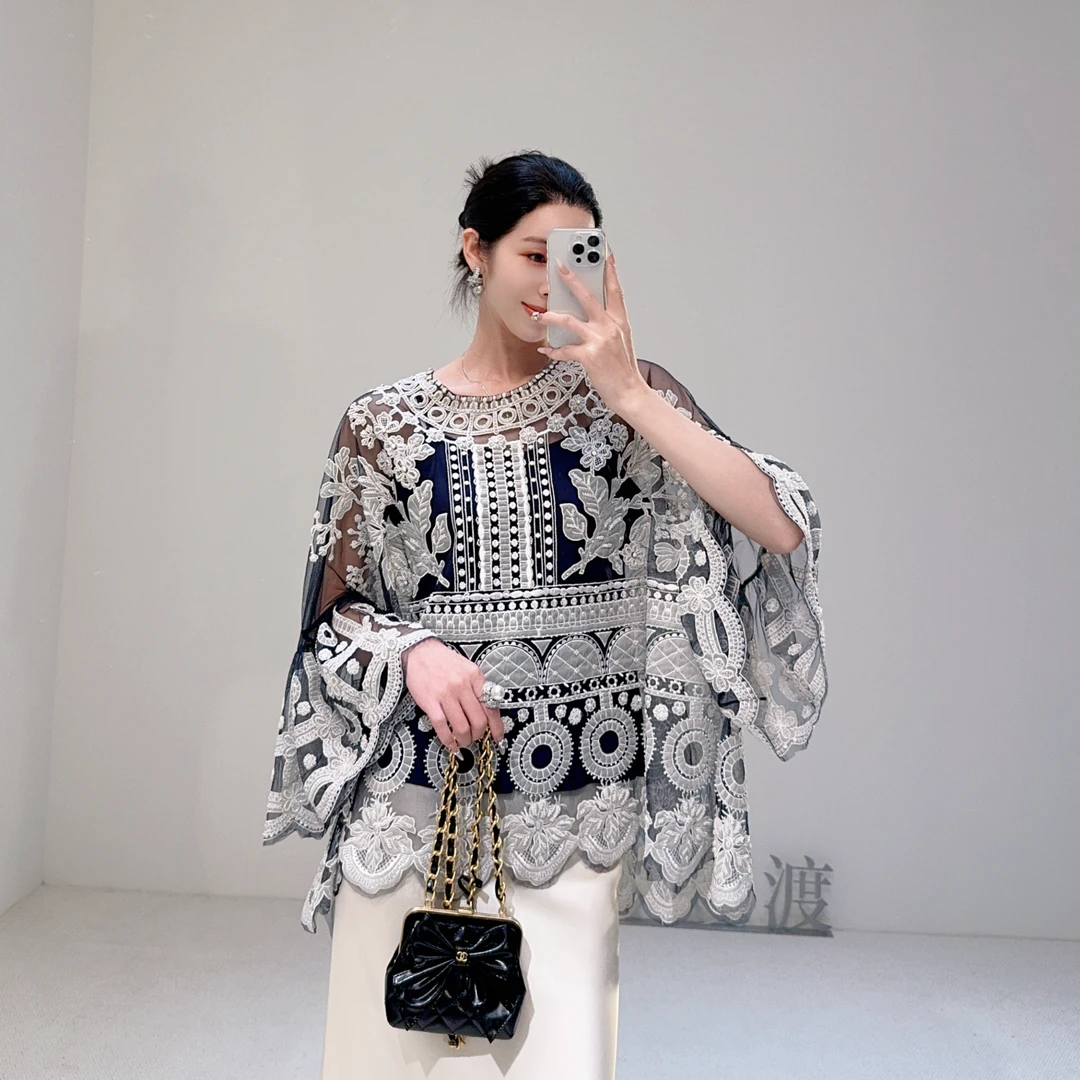 嫚渡现货镇柜 艺术珍藏 重工刺绣手工钉珠透明钉珠月光女神上衣