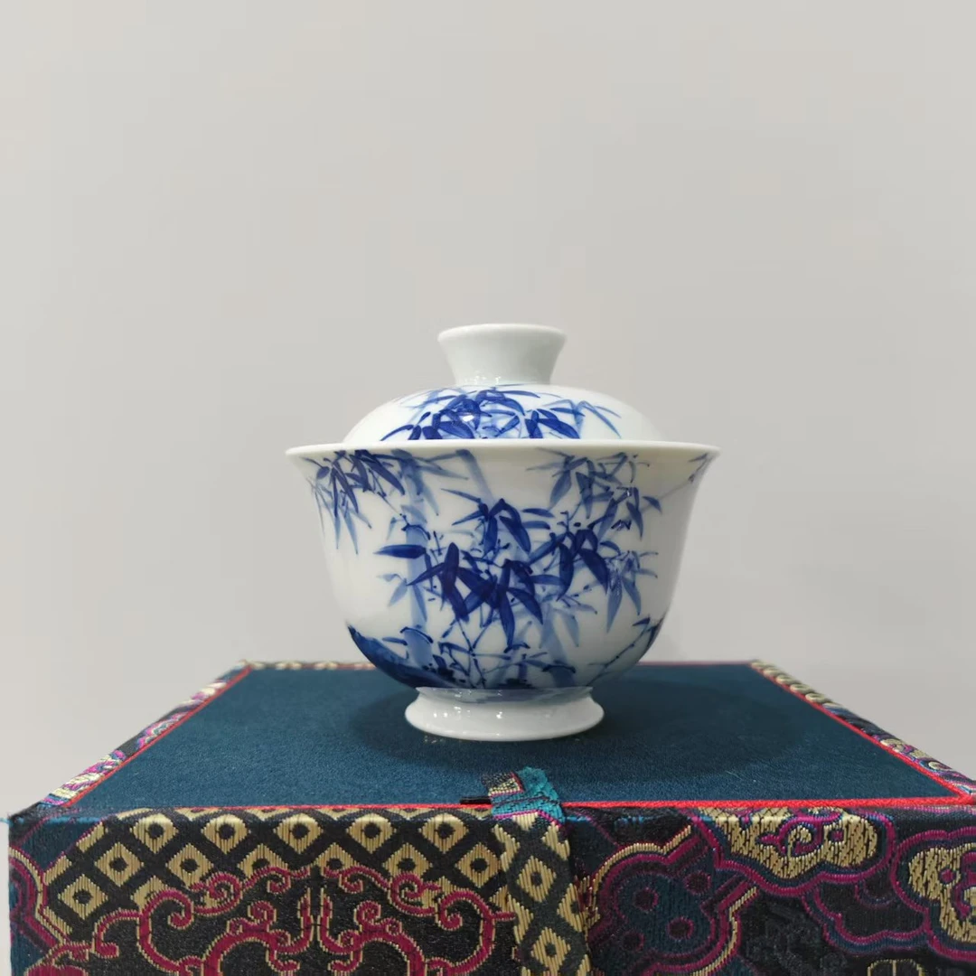 【瓷见如故】逸古堂手工手绘竹石盖碗